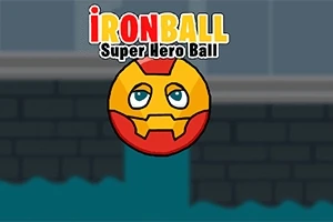Kuva esittää puna-keltaista palloa, jolla on siniset silmät ja yläpuolella teksti IRONBALL Super Hero Ball