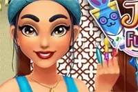 Jasmine valmistautuu puku- ja kasvomaalauskilpailuun