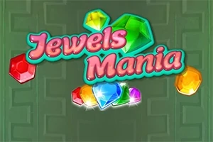 Värikkäitä jalokiviä vihreällä taustalla ja teksti Jewels Mania