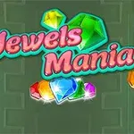 Värikkäitä jalokiviä vihreällä taustalla ja teksti Jewels Mania
