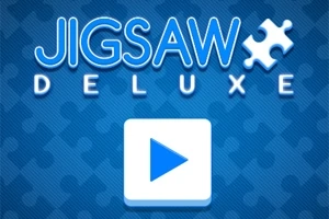 Sinisellä taustalla teksti Jigsaw Deluxe ja nuoli-painike keskellä