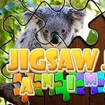 Koala istuu puussa palapelin taustalla, päällä teksti Jigsaw Jam Animal