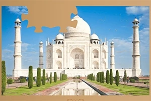 Taj Mahal, jossa yläkulmassa puuttuva palapelin pala
