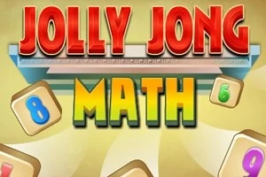 Tekstissä lukee Jolly Jong Math punaisilla ja keltaisilla kirjaimilla, taustalla on numeroitettuja laattoja