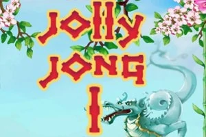 Tekstillä Jolly Jong koristeltu kuva, jossa on sininen lohikäärme ja vaaleanpunaisia kukkia