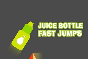 Kuvassa on vihreä mehupullo, jossa on päärynän kuva, ja teksti Juice Bottle Fast Jumps