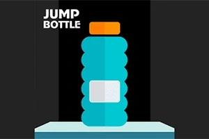 Oranssikorkkinen sininen pullo mustalla taustalla ja teksti Jump Bottle