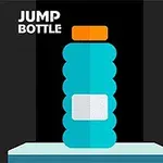 Oranssikorkkinen sininen pullo mustalla taustalla ja teksti Jump Bottle