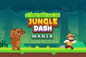 Karhu jahtaa seikkailijaa viidakossa tekstin Jungle Dash Mania alla