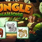 Viidakkomaisema, jossa on kirkkaita eläinlaattoja ja suurikokoinen teksti Jungle Mahjong