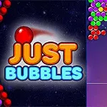 Näytössä on teksti Just Bubbles ja värillisiä kuplia, joita ammutaan tykistä alareunasta
