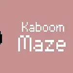 Musta pikselöity pommi vaaleanpunaisella taustalla, jossa lukee Kaboom Maze