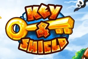 Kuvassa on suuri, kultainen avain ja teksti Key & Shield sinistä taustaa vasten, sekä pilviä ja pieni mustavalkoinen hahmo yläkulmassa
