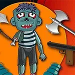Animoitu hahmo zombina ympäröitynä erilaisilla aseilla, kuten jousella, miekalla, kirveellä, konekiväärillä ja pistoolilla