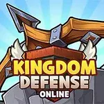 Jousipyssy ja Kingdom Defense Online -teksti sinisellä säteittäisellä taustalla
