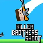 Kaksi pikseligrafiikalla toteutettua hahmoa aseiden kanssa sinisellä taustalla, teksti Killer Brothers Shoot