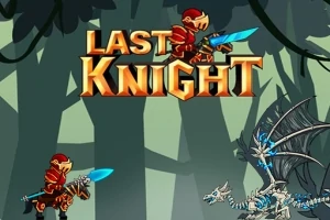 Punapanssarinen ritari taistelee lohikäärmettä vastaan metsässä tekstin Last Knight alla