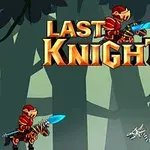 Punapanssarinen ritari taistelee lohikäärmettä vastaan metsässä tekstin Last Knight alla