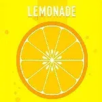 Keltainen tausta, jossa on oranssi sitruunaviipaleen kuva ja teksti Lemonade