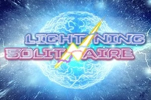 Sinisävyinen salama ja teksti Lightning Solitaire hehkuvan taustapallon edessä