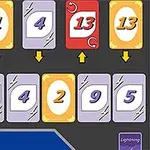 Korttipeli, jossa pöydällä on numeroituja kortteja ja Flip Card -painike