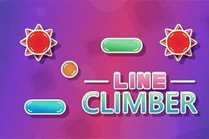 Värikäs graafinen kuva violetilla taustalla, jossa on teksti Line Climber, värikkäitä geometrisia muotoja ja kaksi punaista tähtimäistä kohdetta