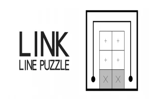 Tekstissä lukee LINK LINE PUZZLE ja vieressä on yksinkertainen ruudullinen kuvio, jossa on viivoja ja plus- ja miinusmerkkejä