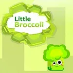 Vihreässä taustassa on piirros brokkolista, jossa on silmät, ja sen yläpuolella lukee Little Broccoli vihreässä kehystetyssä puhekuplassa