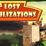 Auringonlasku taustalla ja muinainen kivirakennus etualalla, kuvassa lukee Lost Civilizations