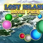 Värikkäitä palloja meren yläpuolella saaristossa, taustalla pilvinen taivas ja teksti Lost Island Level Pack