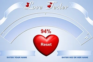 Punainen sydän, jossa lukee Reset ja yläpuolella prosenttiluku 94%, vaaleansininen tausta