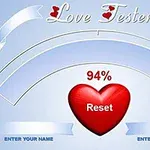Punainen sydän, jossa lukee Reset ja yläpuolella prosenttiluku 94%, vaaleansininen tausta