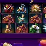 Kolmen rivin slottiruudukko, jossa on urheiluteemaisia kuvakkeita kuten koripalloilijoita, jalkapalloilijoita, wild- ja jackpot-symbolit