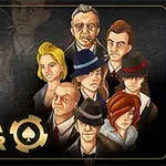 Joukko piirroshahmoja pukeutuneina muodollisiin vaatteisiin; taustalla teksti Mafia Poker