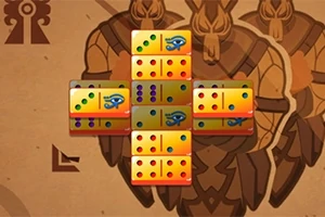 Värikkäitä domino-laattoja ristimuodostelmassa beige-taustalla hahmojen edessä