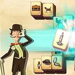 Pienoismallien ympäröimä herrasmies silinterihatussa ja monocle esillä, keskellä kaksi hehkuvaa kynttilää kuvastavaa laattaa