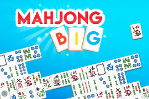 Sinisellä taustalla olevia mahjong-laattoja ja teksti MAHJONG BIG
