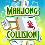 Värikäs kuva, jossa on pinottuja mahjong-laattoja ja teksti Mahjong Collision vihreillä kirjaimilla