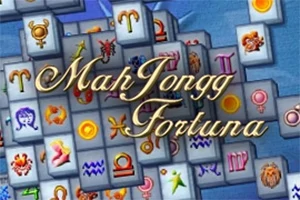 Mahjong-laattoja, joissa on astrologisia symboleja, ja koristeellinen teksti MahJongg Fortuna