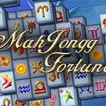 Mahjong-laattoja, joissa on astrologisia symboleja, ja koristeellinen teksti MahJongg Fortuna
