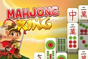 Sarjakuvamainen hahmo seisoo värikkään taustan edessä, oikealla näkyy pinoja mahjong-laattoja