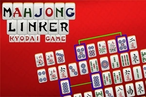 Mahjong-pelilaattoja punaisella taustalla, osa laattojen yhdistelmistä korostettu sinisillä ja vihreillä viivoilla
