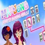 Kuvassa on kolme anime-tyylistä tyttöä, mahjong-laattoja ja värikkäitä kirjaimia sinisellä taustalla