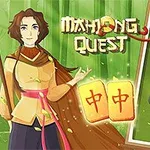Nainen seisoo vihreällä taustalla, jossa näkyy myös mahjong-laattoja ja otsikko Mahjong Quest
