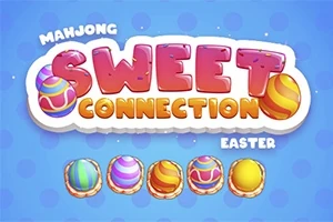 Kirkkaita koristeellisia pääsiäismunia ja teksti Sweet Connection sinisellä taustalla