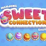 Kirkkaita koristeellisia pääsiäismunia ja teksti Sweet Connection sinisellä taustalla