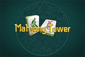 Mahjong-kuutiot, joissa on kiinalaisia merkkejä, vihreällä taustalla ja Mahjong Tower -teksti