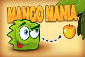 Vihreä hahmo katsoo keltaista mangoa nuolen osoittaessa niiden välistä yhteyttä, yläpuolella teksti Mango Mania