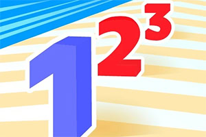Värikkäät numerot 1, 2 ja 3 abstraktilla sinikeltaisella taustalla