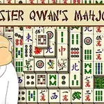 Piirros vanhasta miehestä ja mahjong-laattoja vihreällä taustalla